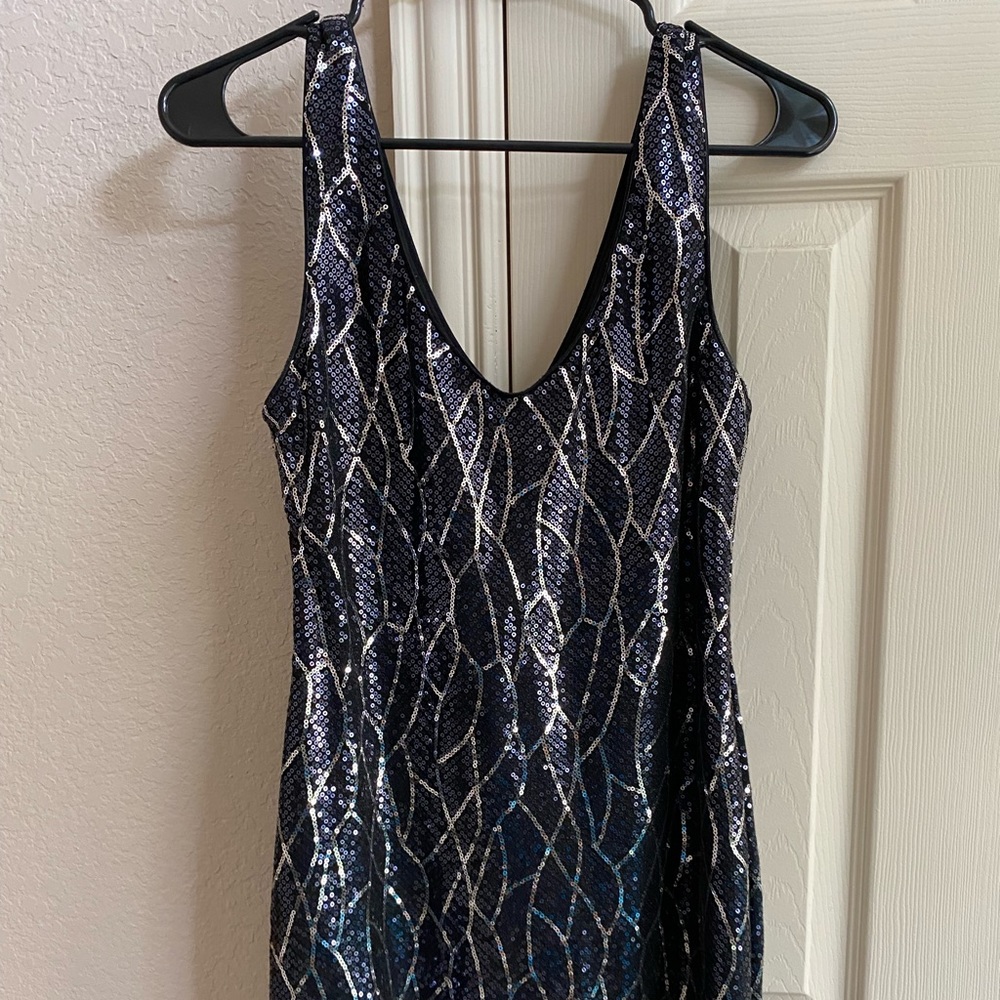 Navy and silver sequin bodycon dress from Francesca’s